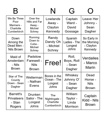 Sea Shanty bingo Card
