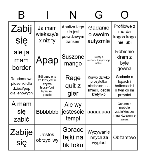 Jude Sharp Bingo Card