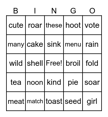 words Bingo Card