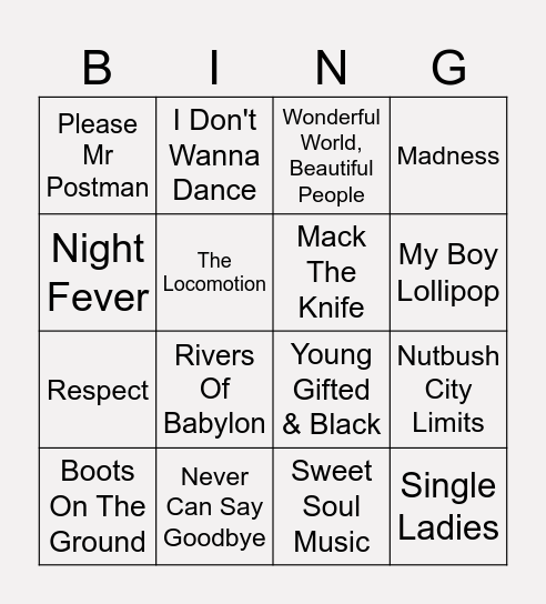 Music Bingo 5 B Bingo Card