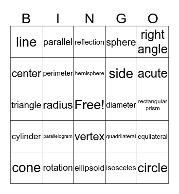 Geometry Bingo Card