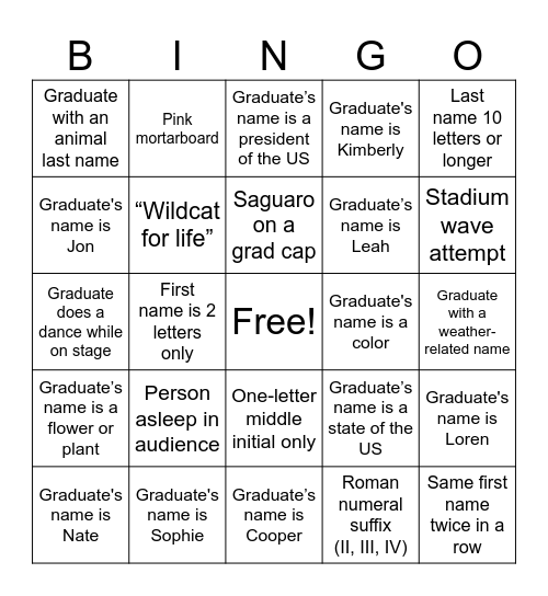 Zach's Graduation! Bingo Card