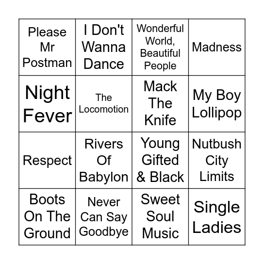 Music Bingo 5 B Bingo Card