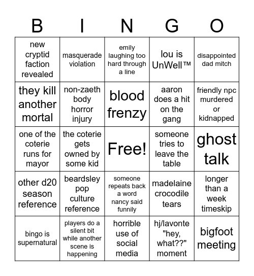 ccod episode 5 Bingo Card