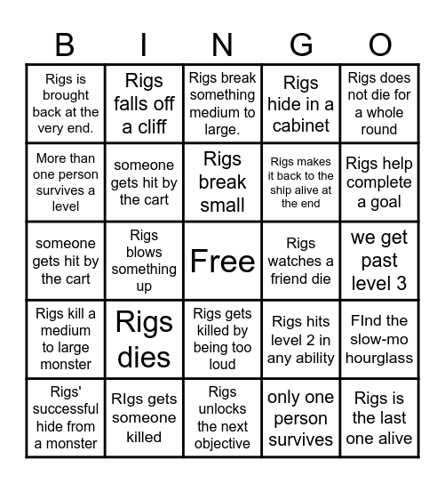 RigsWreck Bingo for REPO Bingo Card