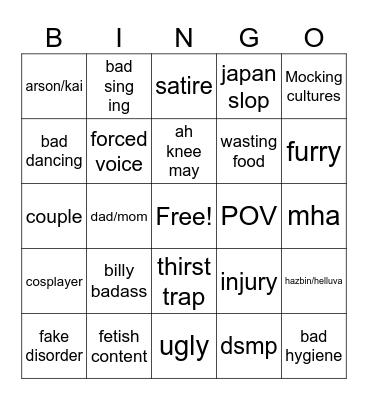 Cringe Bingo II Bingo Card