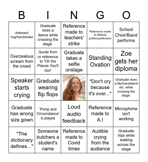 Graduation Bingo Card