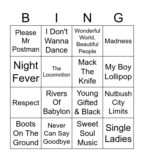 Music Bingo 5 B Bingo Card