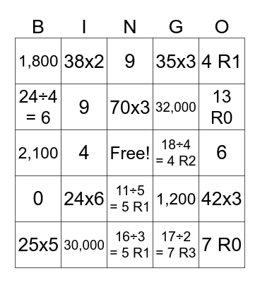 Multiplication and Division Strategies Bingo Card