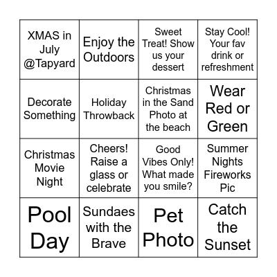 Christmas in July Bingo Card
