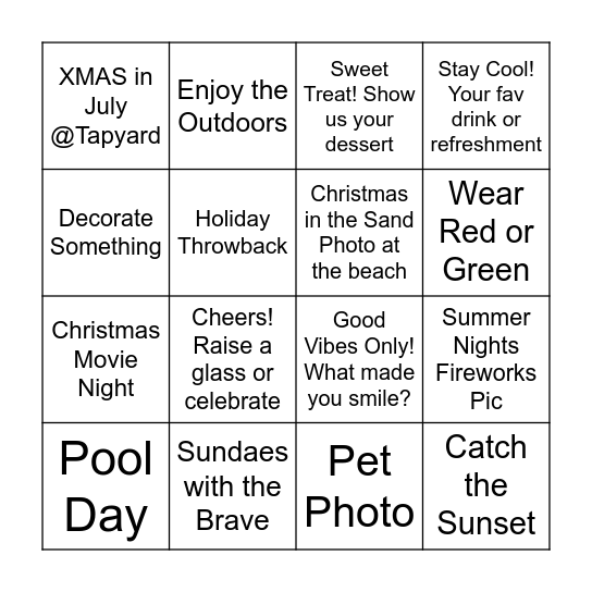 Christmas in July Bingo Card
