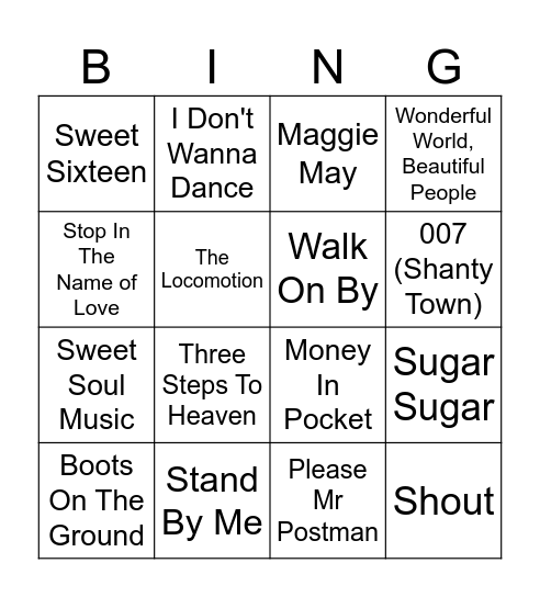 Music Bingo 5 Bingo Card