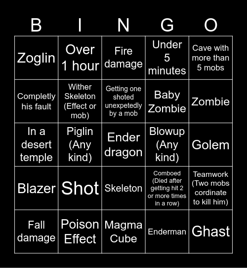 Uzay death BINGO!! Bingo Card
