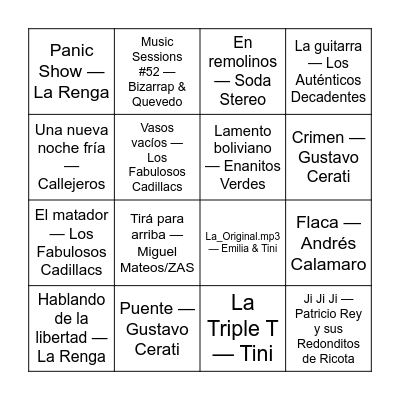 BINGO MUSICAL Bingo Card