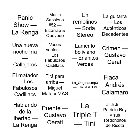BINGO MUSICAL Bingo Card