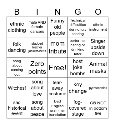 Eurovision Bingo Card