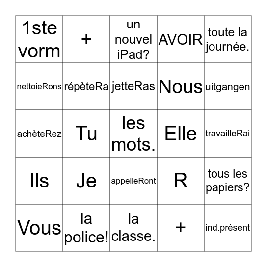 Le futur simple des verbes réguliers Bingo Card