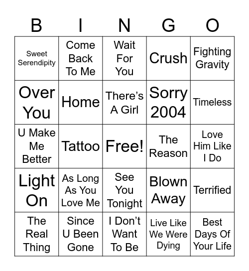 American Idol Alumni Bingo Card