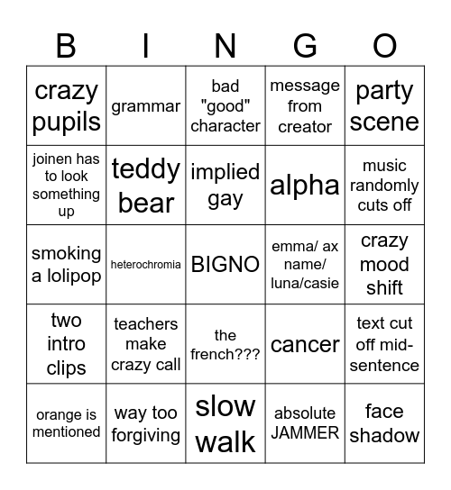 Untitled Bingo Card