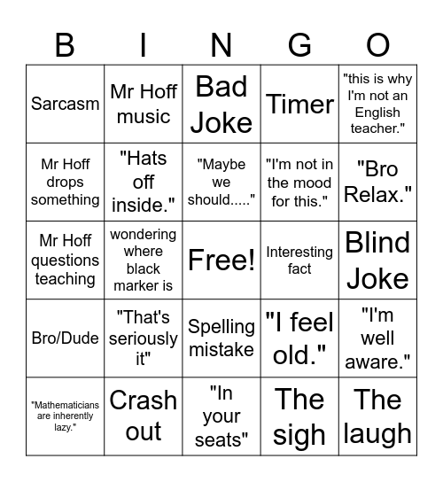 The Hoff Card Bingo Card