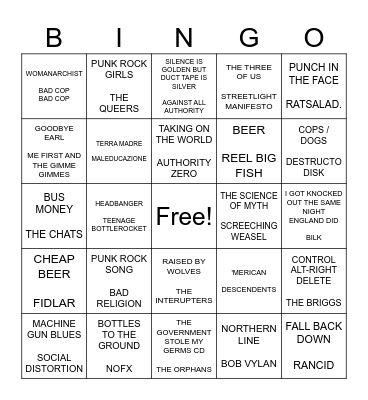 SF PUNK BINGO ROUND 1 Bingo Card
