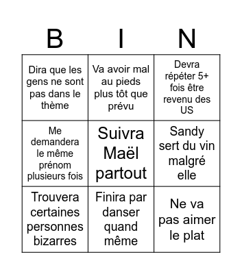 Sandy au mariage Bingo Card