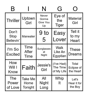 80'S Bingo Card