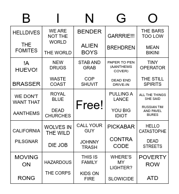 SF PUNK BINGO ROUND 3 Bingo Card