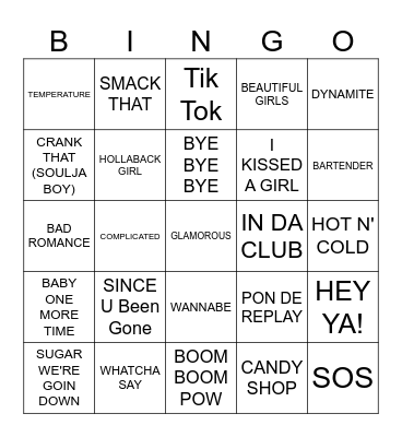 00'S BANGERS Bingo Card