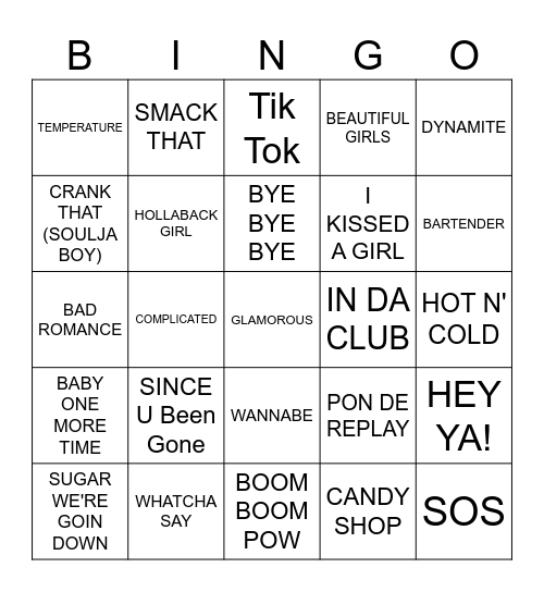 00'S BANGERS Bingo Card
