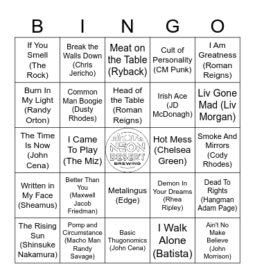 Wrestling Intros Bingo Card