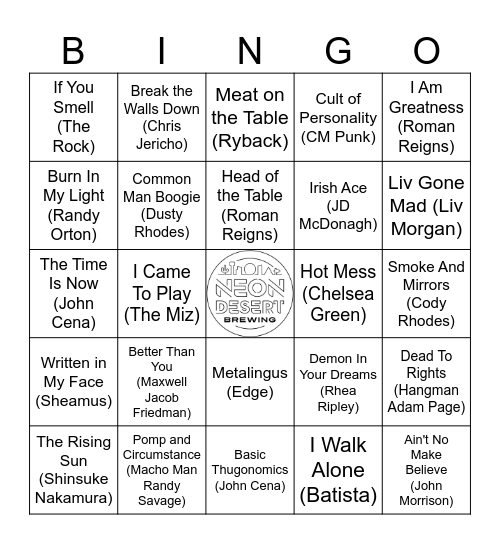 Wrestling Intros Bingo Card