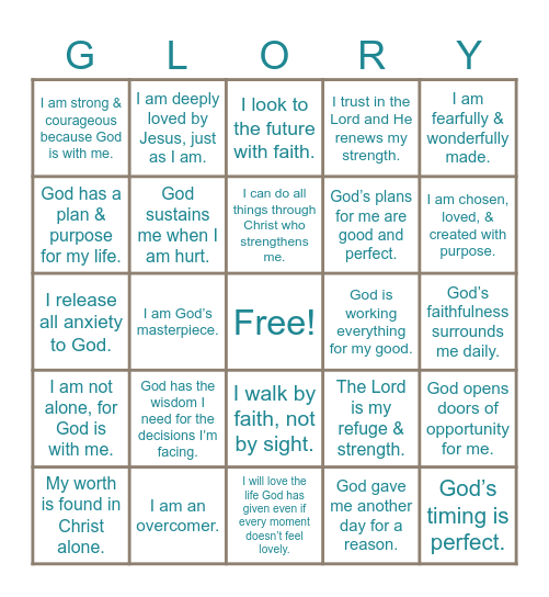Faith-Based Affirmations Bingo Card