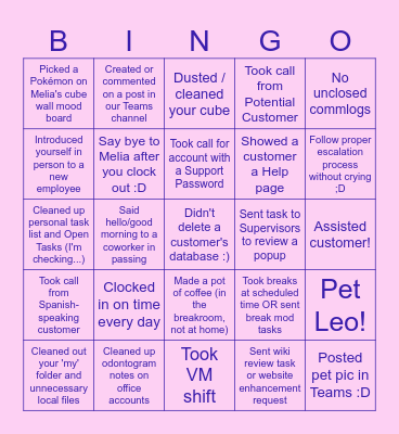 Team 2 Bingo! Bingo Card