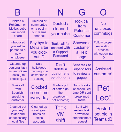 Team 2 Bingo! Bingo Card