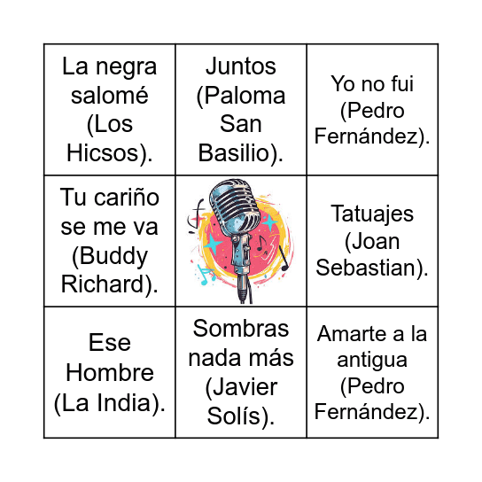 Bingo Musical Bingo Card