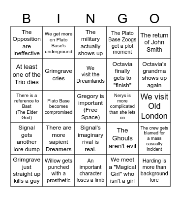 MotF Predictions Card Bingo Card