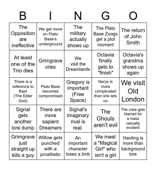 MotF Predictions Card Bingo Card