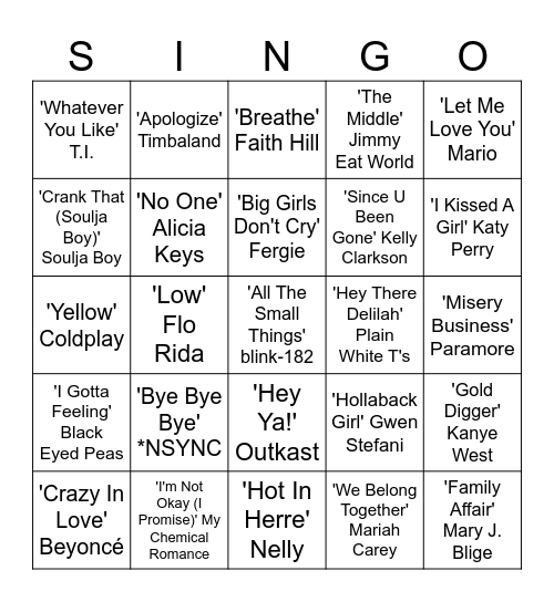 Through the Decades.. Round 3 (4 Corners and One Line).. The 2000's Bingo Card