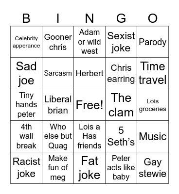 Family guy Bingo Card