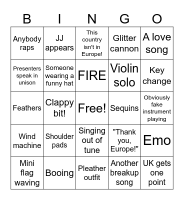 Eurovision 2026 Bingo Card