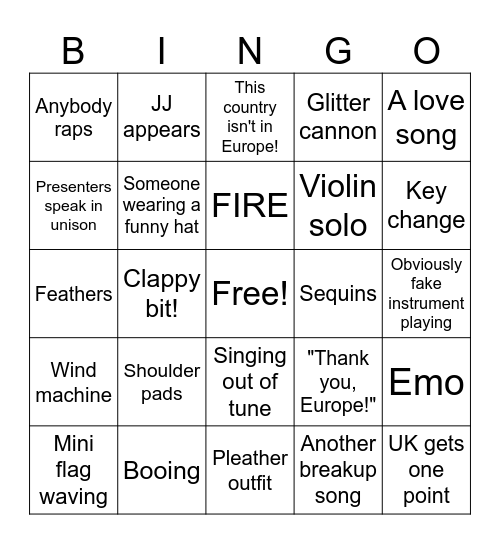 Eurovision 2026 Bingo Card
