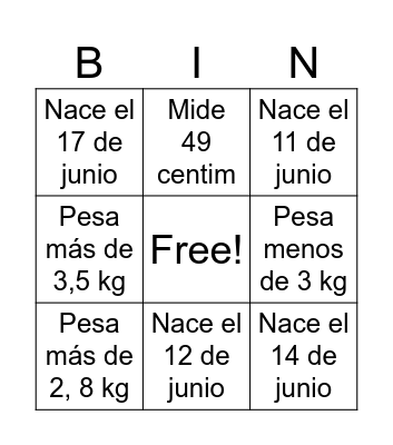 BABY SHOWER NEREA Bingo Card