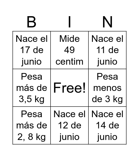 BABY SHOWER NEREA Bingo Card