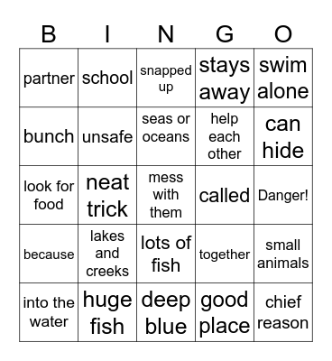 A Team of Fish Bingo Card