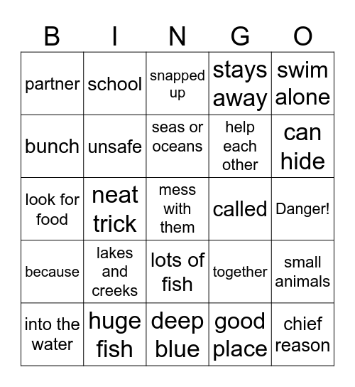 A Team of Fish Bingo Card