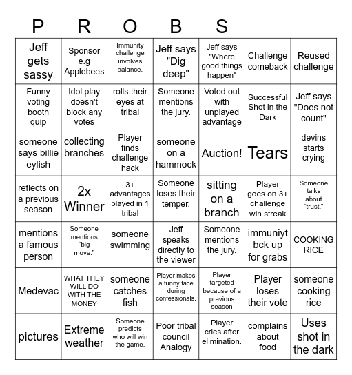 Survivor 50 Bingo Card