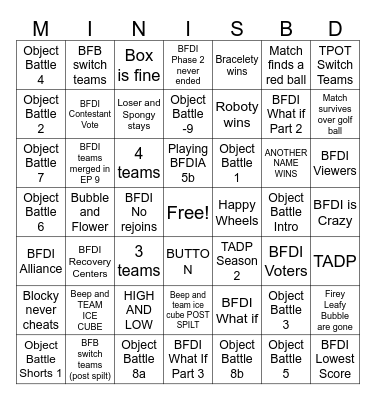 BFDI What Ifs Bingo Card