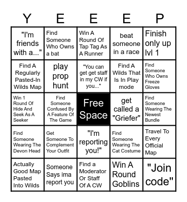 Yeeps Bingo Card