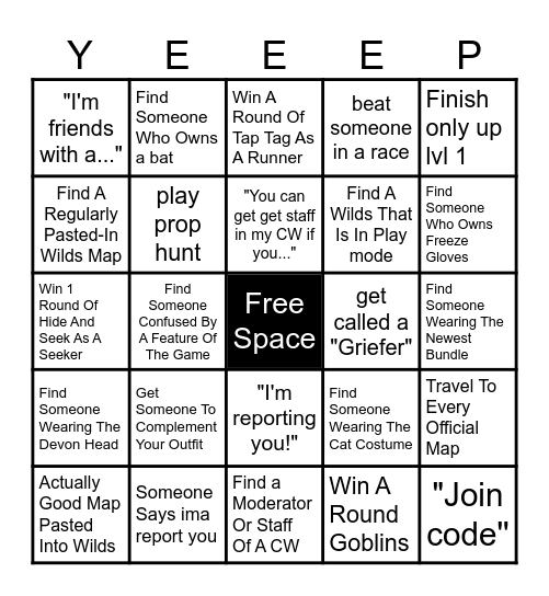 Yeeps Bingo Card